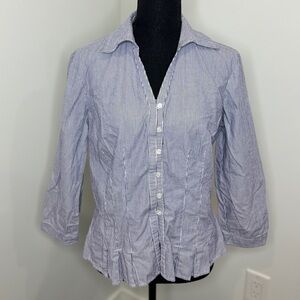 Harve Benard Blue and White Striped Long Sleeve Button Up (L)